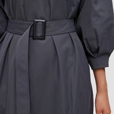 Puffer-sleeve Notched Collar Dress - Slate gray - M