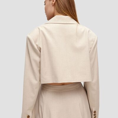 Cropped Lapel Collar Blazer - Beige - S