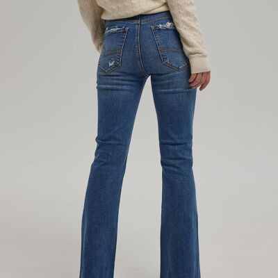 Boot-cut Ripped Knee Jeans - Blue - XS