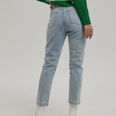 Cropped Tapered High-waist Jeans - Light blue - XL