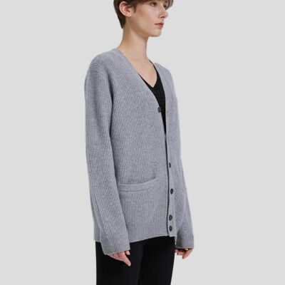 Cashmere V-Neck Ribbed Cardigan - Neutral grey - S