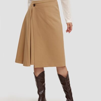 Pleated Wrap Skirt - Camel - M