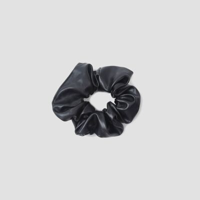 Faux Leather Scrunchie - Black - OS