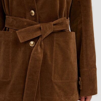 Corduroy Belted Jacket - Brown - S