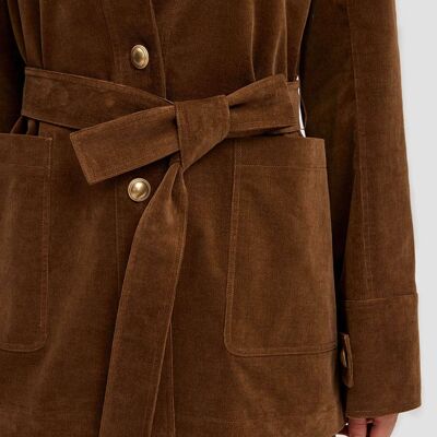 Corduroy Belted Jacket - Brown - L