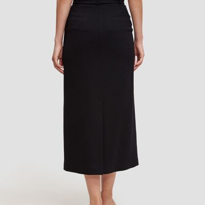Wool Belted Pencil Skirt - Black - S