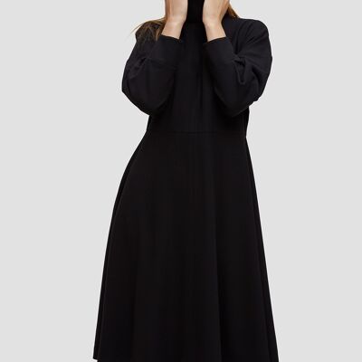 High Collar Wool Dress - Black - S