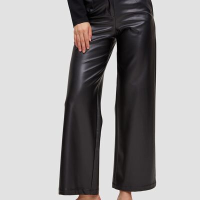 PU Leather Straight Pants - Black - S