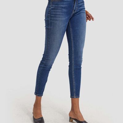Cropped Medium Wash Skinny Jeans - Blue - XS