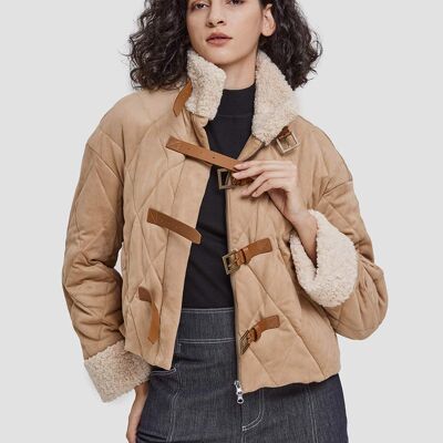 Straps-front Cotton Padded Jacket - Light apricot - L