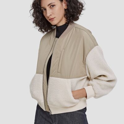 Fleece Patched Varsity Jacket - Khaki & beige - XL