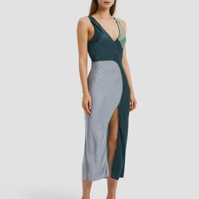 Contemporary Deep V-Neck Silk Tank Dress - Emerald green - XL