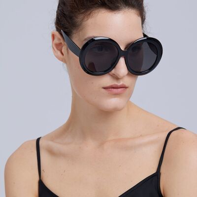 Oversized Round Sunglasses - Black - OS