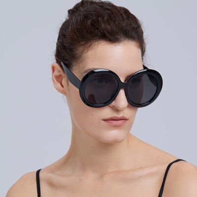 Oversized Round Sunglasses - Black - OS