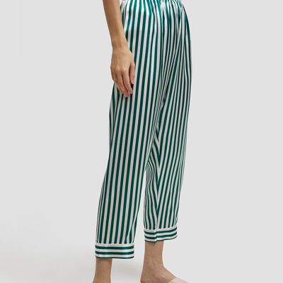 Striped Cozy Silk Pajama Set - Green&white - M