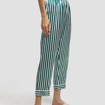 Striped Cozy Silk Pajama Set - Green&white - 2XL