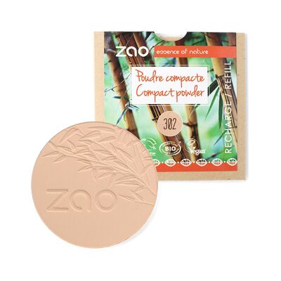 ZAO, Økologisk Compact Powder, 302 Beige Orange, Ricarica, 9 g