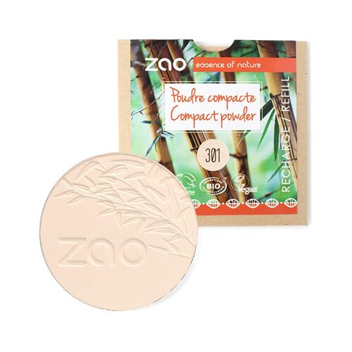 ZAO, Økologisk Compact Powder, 301 Ivory, Refill, 9 g