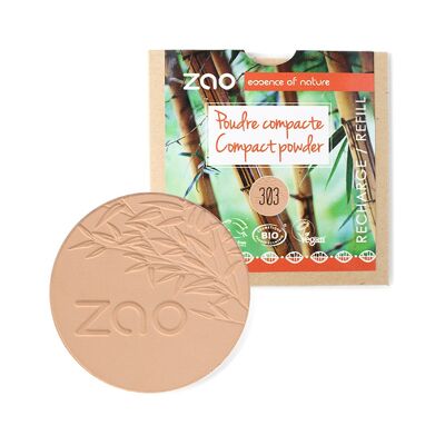 ZAO, Økologisk Compact Powder, 303 Albicocca Beige, Ricarica, 9 g
