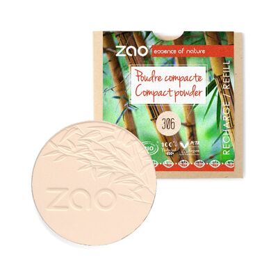 ZAO, Poudre Compacte Økologisk, Porcelaine 306, Recharge, 9 g