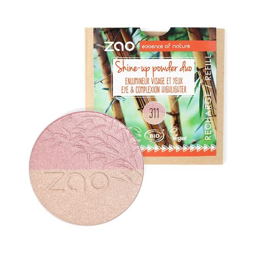 ZAO, Økologisk Shine-up Powder, 311 Pink &amp; Gold, Refill, 9 g
