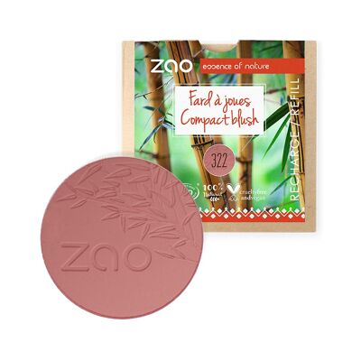ZAO, Økologisk Compact Blush, 322 Brun Rose, Recharge, 9 g