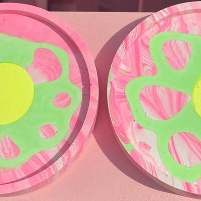 Coaster - Round (2 pieces) - Flower Power Neon Pink