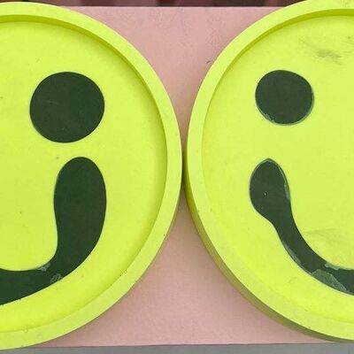 Coaster - Round (2 pieces) - Smiley Neon Yellow