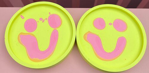 Coaster - Round (2 pieces) - Smiley Neon Yellow & Pink