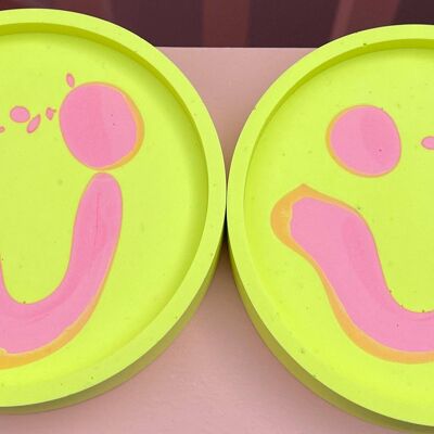 Coaster - Round (2 pieces) - Smiley Neon Yellow & Pink