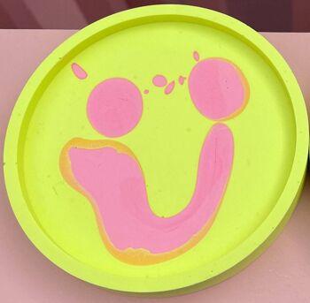 Dessous de Verre - Rond (2 pièces) - Smiley Jaune Fluo & Rose 2