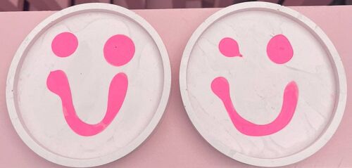 Coaster - Round (2 pieces) - Smiley Pale Pink & Neon pink