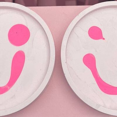 Untersetzer - Rund (2 Stück) - Smiley Pale Pink & Neon Pink