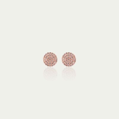 Pendientes de botón pavé 0,9 cm, plata con baño de oro rosa