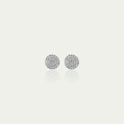 Pendientes de botón pavé 0,9 cm, plata de primera ley