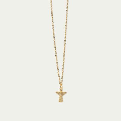Necklace angel, pavé, yellow gold plated