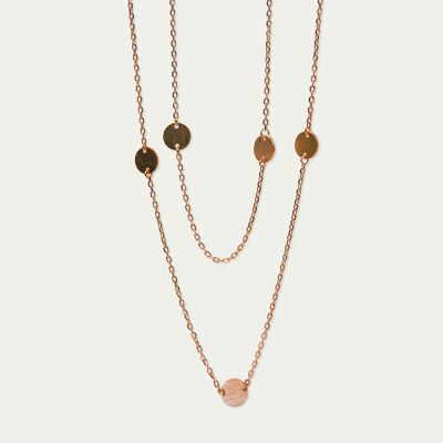 Necklace Frosted Coin Plates long, rose gold plated