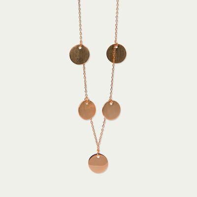 Necklace Frosted Coin with 5 plates, rose gold plated