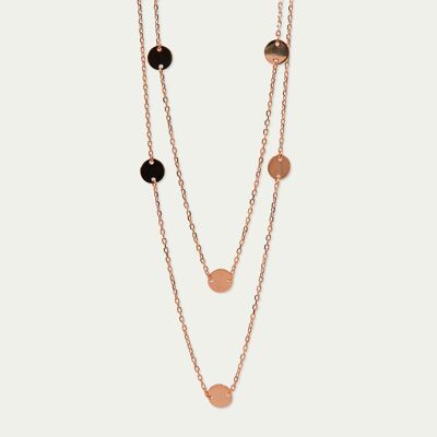 Long coin plate necklace, rose gold plated