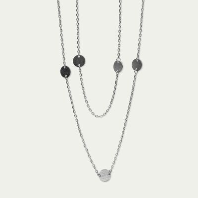 Collana Frosted Coin Plates lunga, in argento sterling