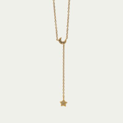 Necklace moon and star, yellow gold plated