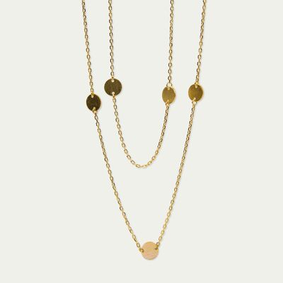 Necklace Frosted Coin Plates long, yellow gold plated