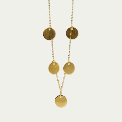 Necklace Frosted Coin with 5 plates, yellow gold plated