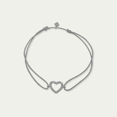 Lucky bracelet heart with zirconia, sterling silver - strap color