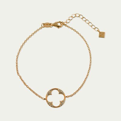 Pulsera Big Shiny Clover, baño de oro rosa