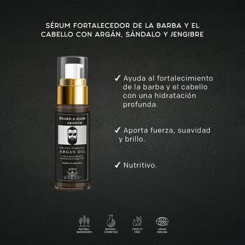 SÉRUM RENFORCANT BARBE ET CHEVEUX À L'ARGAN, AU BOIS DE SANTAL ET AU GINGEMBRE 2