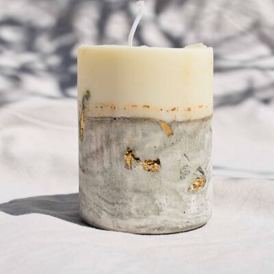 Concrete and gold leaf pillar candle