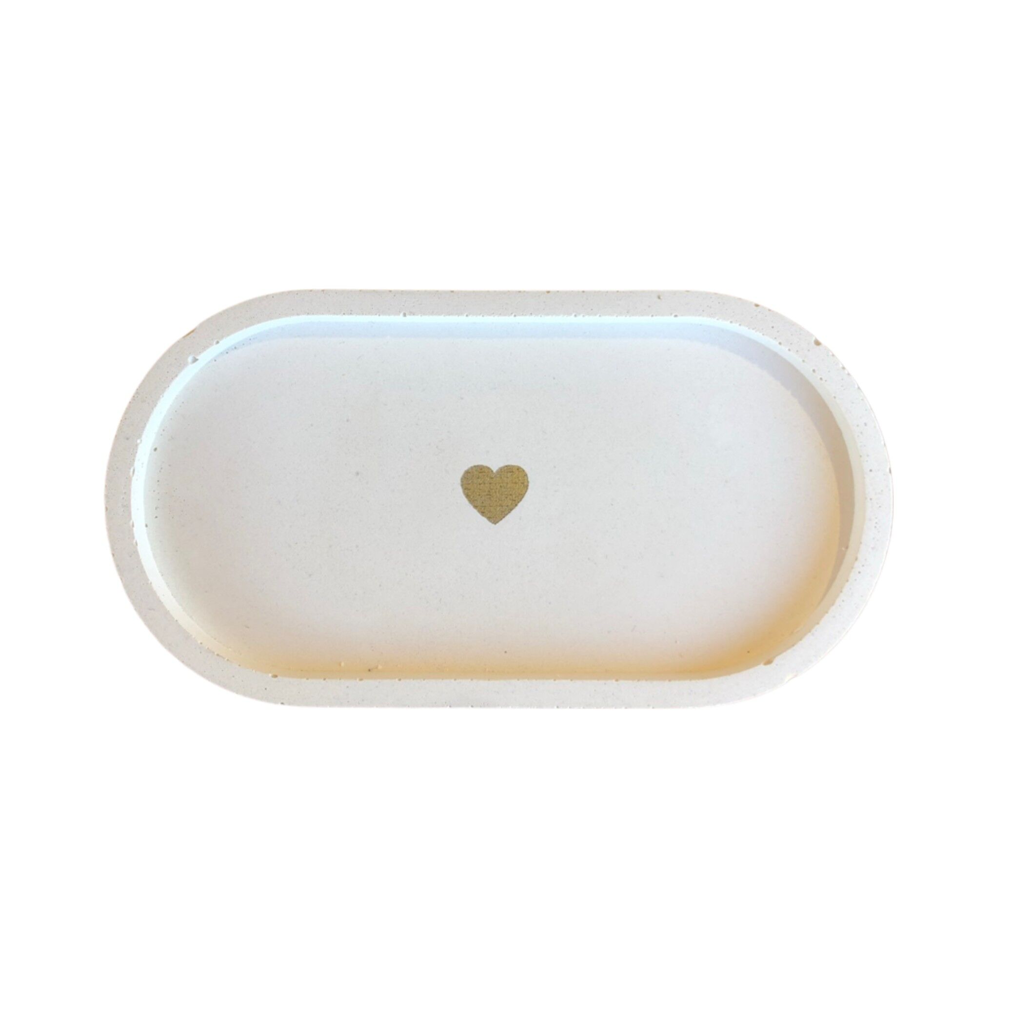 Vassoio decorativo minimalista in cemento - cuore bianco e oro