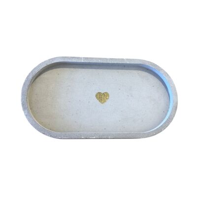 Minimalistisches dekoratives Tablett aus Beton – graues und goldenes Herz