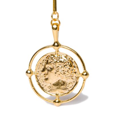 Chain with gold Greek coin pendant.